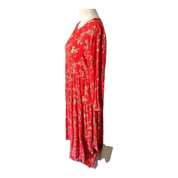 Zara red floral long sleeve maxi Large - Picture 3 of 7
